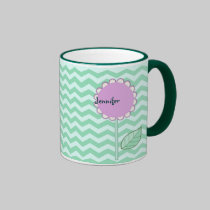 Taza del galón de la menta con la flor y el nombre tazas