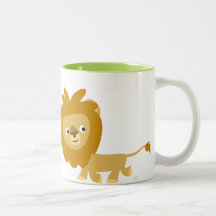 Taza del león del dibujo animado que camina lindo