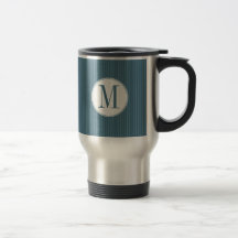 Taza del monograma de la tela a rayas del azul de 