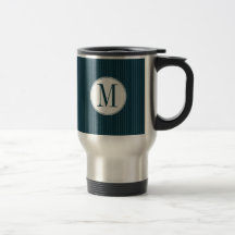 Taza del monograma de la tela a rayas del cobalto 