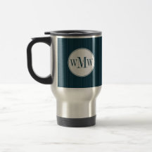 Taza del monograma de la tela a rayas del cobalto