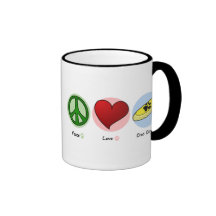Taza del perro del disco del amor de la paz