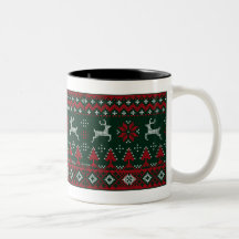 Taza del punto de cruz del reno del navidad