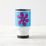 Taza del viaje - rosa del flower power en azul