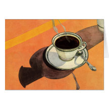 Taza del vintage de café con la salsa y la cuchara tarjeta