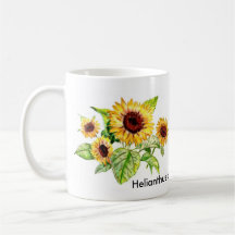 Taza, dibujo del ramo del girasol
