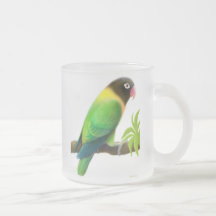 Taza enmascarada del vidrio esmerilado del loro de