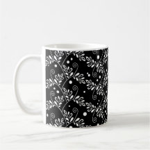 Taza floral blanca negra retra