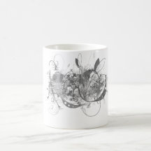 Taza floral blanco y negro