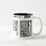 Taza floral de la letra J del vintage