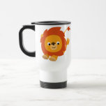 Taza gallarda linda del viajero del león del dibuj