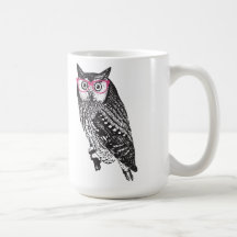 Taza gráfica del búho del vintage del pájaro del e