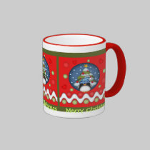 Taza linda de Navidad con los pingüinos, la nieve, tazas