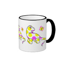 Taza linda del dinosaurio del lunar