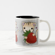 Taza linda del gatito y de la fresa