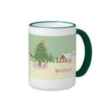 Taza linda del navidad de la escena del invierno