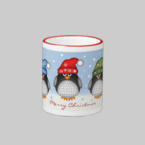 Taza linda del navidad de los pingüinos con el tex tazas