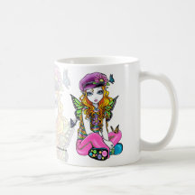 Taza linda "soleada" de la hada de la mariposa del