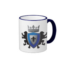 Taza medieval azul del vidrio de la heráldica del 
