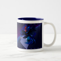 Taza negra del gallo que lucha