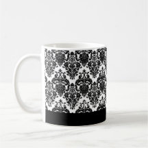 Taza NEGRA y BLANCA elegante del damasco del boda