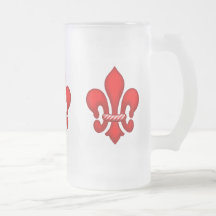 Taza roja del vidrio esmerilado de la flor de lis 