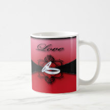 Taza roja y negra del favor del boda