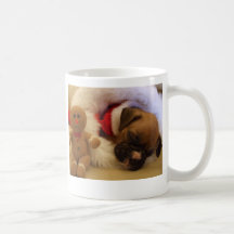 Taza soñolienta del perrito del boxeador del navid