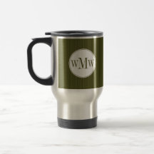 Taza verde oliva del monograma de la tela a rayas