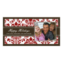 {TBA} Brown elegante y damasco rojo buenas fiestas Tarjeta Fotografica Personalizada