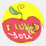Te amo manzana con el pegatina del gusano