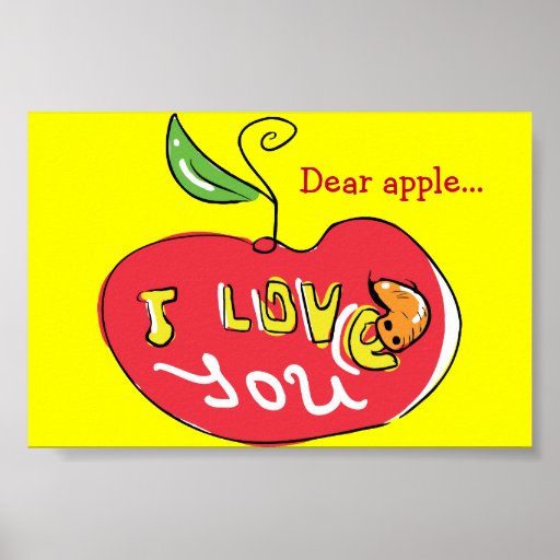 Te amo manzana con la impresión del gusano posters