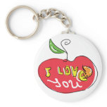 Te amo manzana con llavero del gusano llaveros