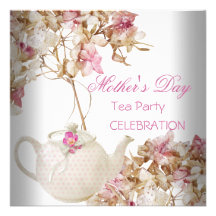 Té floral rosado blanco del día de madre invitación personalizada