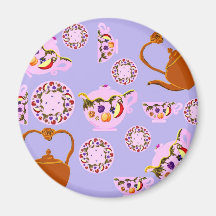 ¡Té! Tetera, taza de té, placa, imán redondo de la