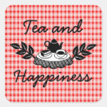 Té y felicidad calcomania cuadradas