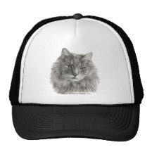 TeeGee, gato gris de pelo largo Gorros Bordados