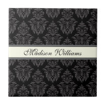 Teja personalizada del damasco/caja de regalo negr azulejos