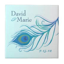 Teja personalizada pluma Trivet del pavo real del 