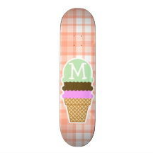 Tela escocesa anaranjada linda; Cono de helado Monopatín