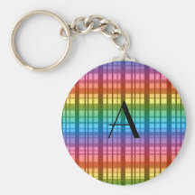 Tela escocesa del arco iris del monograma llaveros