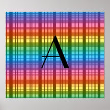 Tela escocesa del arco iris del monograma poster