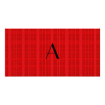 Tela escocesa del rojo del monograma tarjetas fotograficas personalizadas