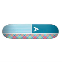 Tela escocesa rosada y azul tablas de patinar