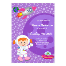 Tema del cumpleaños del chica del astronauta invitación