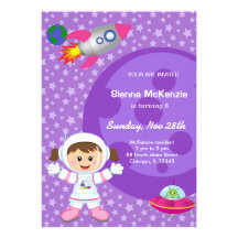Tema del cumpleaños del chica del astronauta invitaciones personalizada