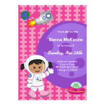 Tema del cumpleaños del chica del astronauta invitaciones personalizada