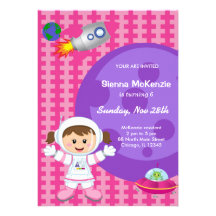 Tema del cumpleaños del chica del astronauta comunicado personalizado