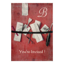 TENEDOR de LETRA EN negro blanco rojo del MONOGRAM Invitaciones Personales