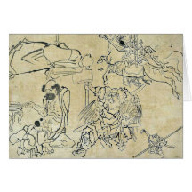 Tengu y miscelánea Ukiyoe Felicitación